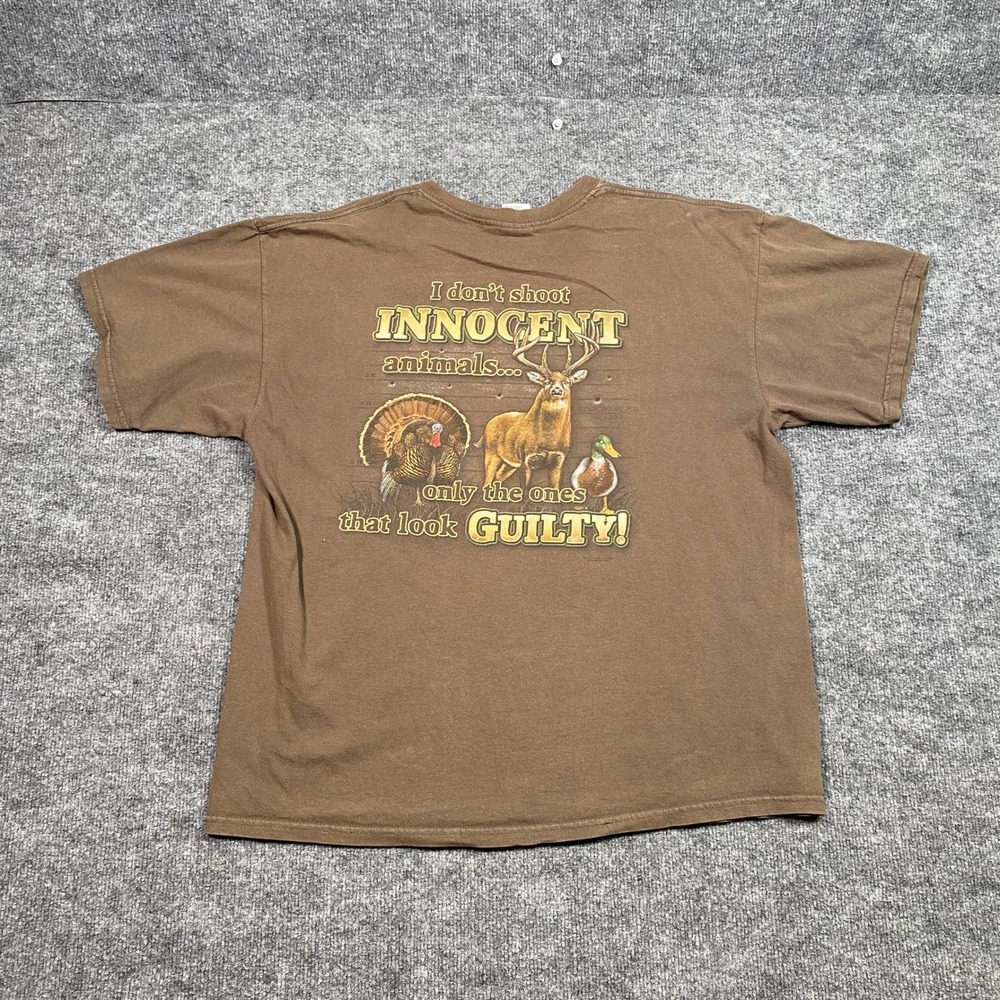 Buck Wear Mens Brown Hunting‎ Graphic T-Shirt Guilty Animals XL Humor Tee